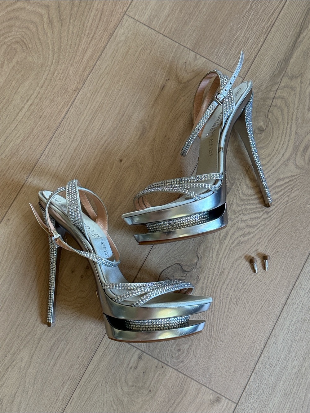 Gianmarco Lorenzi Black Label Silver Embellished Stiletto Heels